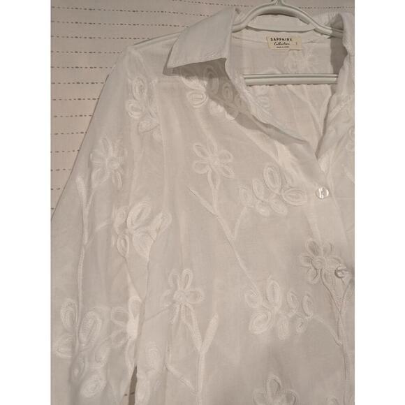 Sapphire Collection Embroidered White Blouse Womens Small Floral - Picture 2 of 12